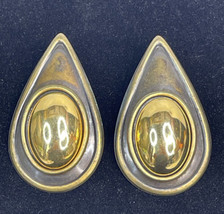 Vtg Large Chunky copper brass Two-Tone teardrop pierced Earrings 2&quot; lightweight - £6.17 GBP