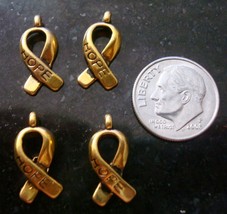 4 Cancer awareness hope ribbon charms antique gold plated zinc findings cfp051 - £1.50 GBP