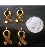 4 Cancer awareness hope ribbon charms antique gold plated zinc findings ... - £1.51 GBP