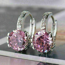 3 Ct Round Cut Pink Sapphire Simulated Drop Dangle Earring925 Silver Gold Plated - £71.15 GBP
