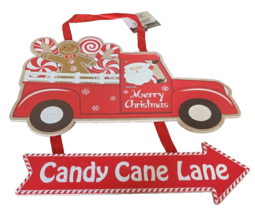 Candy Cane Lane Santa Red Truck merry Christmas Hanging Wall Sign-New-SH... - £14.38 GBP