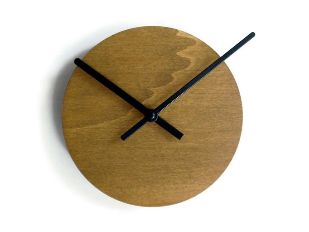 7&quot; Compact Olive Wood Wall Clock, Silent Round Minimalist Design, Stylis... - $26.00