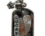 Kate Mesta LUCKY Crystal Angel Wing  Dog Tag Necklace  Art to Wear New - £18.16 GBP