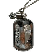 Kate Mesta LUCKY Crystal Angel Wing  Dog Tag Necklace  Art to Wear New - £17.87 GBP
