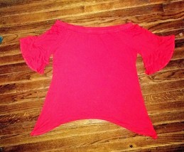 NY Collection Top Red Women Size Large  Asymmetrical Hem Bell Sleeve - $27.72