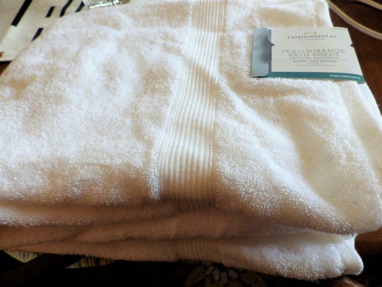 2 Performance Bath Sheets Towels Threshold True White 100% Cotton Target - $27.72