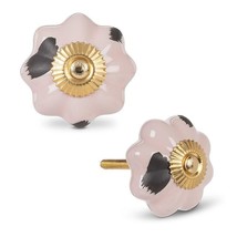 Drawer Knobs Antiqued Pumpkin Set 4 Ceramic Pink Black 1.75&quot; Diameter Gold Stud - £19.12 GBP