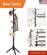 Premium Wooden Coat Rack - 8 Hooks, Adjustable Height, Space-Saving Design - $34.50