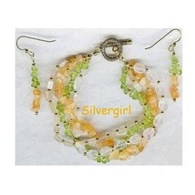 4 Strand Gemstone Chip Bracelet Earring Set Moonstone, Peach Aventurine, Peridot - £19.17 GBP