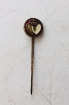 Vintage English Gold Tone Enamel Blood Donor Stick Pin Brooch Twin Hearts Crown - £8.06 GBP