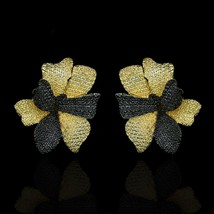 Retro Exaggerated Black Gold Jewelry Two-tone 925 Silver Flower Earrings Women&#39;s - £8.36 GBP