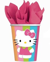 Hello Kitty Flower Stripes 9 oz Paper Cups 8 Per Package Birthday Party Supplies - £3.89 GBP
