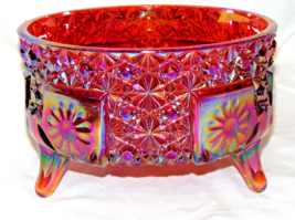 LE Smith Daisy &amp; Button Footed FERNERY Iridescent Red Carnival Glass - £74.01 GBP