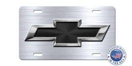 CHEVY BOWTIE Inspired art simulated brushed aluminum vanity license plate tag C - £15.62 GBP