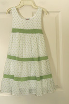 Zoey Girl Girls Dress White Green Polka Dots Sheer Tiered Lined Tie In Back - £11.11 GBP