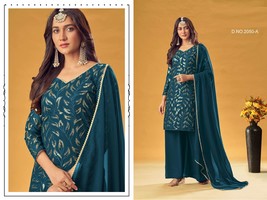 Elegant Turquoise Blue Georgette Salwar Kameez4298 - £59.97 GBP