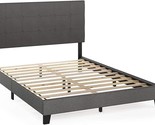 Furinno Laval Button Tufted Upholstered Platform Bed Frame, Queen, Stone - $301.99
