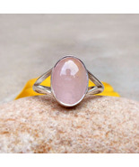 Pink Rose Quartz Silver Silver Ring Simple Bezel Set Gemstone Rings Rose... - £25.81 GBP