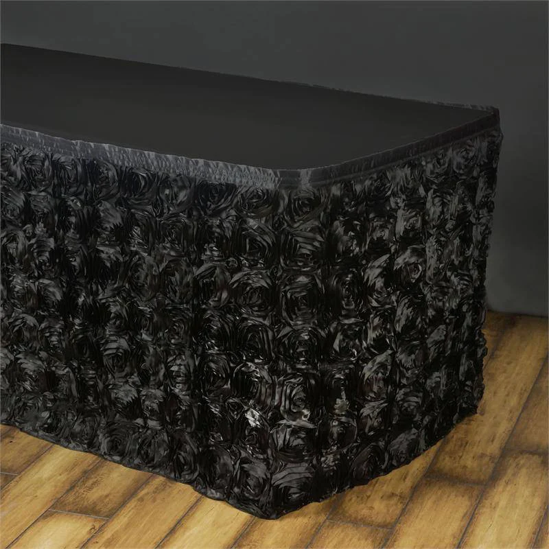 Black- 14FT - Wonderland Rosette Table Skirt Table Covers Rectangle Round Tables - $89.48