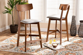 Maeron Gray Fabric Walnut Brown 2Pc Counter Stool Set - $5,399.08 MXN