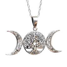 Triple Moon Triquetra Pendant Tree Of Life Necklace 925 Sterlier Silver &amp; Boxed - £39.02 GBP