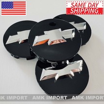Set of 4 Gloss Black with Chrome Logo Wheel Center Caps for Chevy 07-13 ... - $24.95