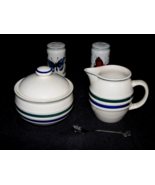 VTG Sugar &amp; creamer set Blue and Green Band with Salt and Pepper Shaker ... - £18.59 GBP