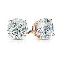 5Ct Round Cut GRA Moissanite Earrings Studs Real 14K Rose Gold Plated Screw Back - £196.05 GBP