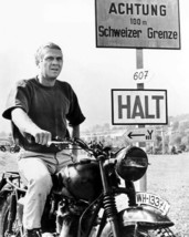 Steve McQueen sits astride Triumph bike by Swiss border Great Escape Poster - $29.99