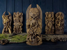 9&quot; Cthulhu Lovecraft - Statue God Wooden Carved Figure Wood Handmade Mythology - £115.29 GBP
