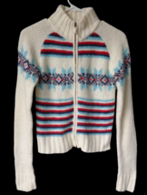 Nordic Knits Hollister Off White Red Blue Zip Cardigan Sweater Fluffy Jr... - £8.53 GBP