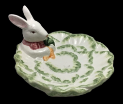 Bunny Candy Dish Plate Ceramic Rabbit on A Bed Of Lettuce Vintage - £14.08 GBP