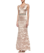 Nicole Miller Sleeveless Ruched Mermaid Gown Sz 10 Antique Brass - $116.42