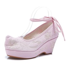Veowalk 8cm Wees Women Cotton Fabric Platform Shoes Vintage Ladies Ankle Strap P - £38.24 GBP