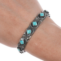 6.25&quot; Sturdy Vintage Zuni A Cachini silver turquoise channel inlay cuff bracelet - £186.42 GBP