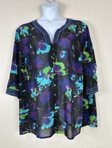 Maggie Barnes Womens Plus Size 2X Semi-Sheer Floral Button-Up Blouse 3/4 Sleeve - £14.14 GBP