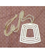 Geometric 2.5&quot; White Pendant Necklace 24&quot; Chain 1970&#39;s style VTG Jewelry - £15.54 GBP