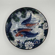 Japanese Hand Painted Porcelain Koi Fish Lotus Flower Bowl Platter - £27.02 GBP
