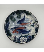 Japanese Hand Painted Porcelain Koi Fish Lotus Flower Bowl Platter - £26.62 GBP