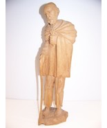 HAND CARVED WOOD SCULPTURE OLD MAN w/ STICK / CANE 16&quot; TALL - €78,15 EUR