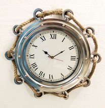 16&quot; Antique Marine Jute Rope Ship Porthole Clock Nautical Wall Clock Home Decor - £55.39 GBP