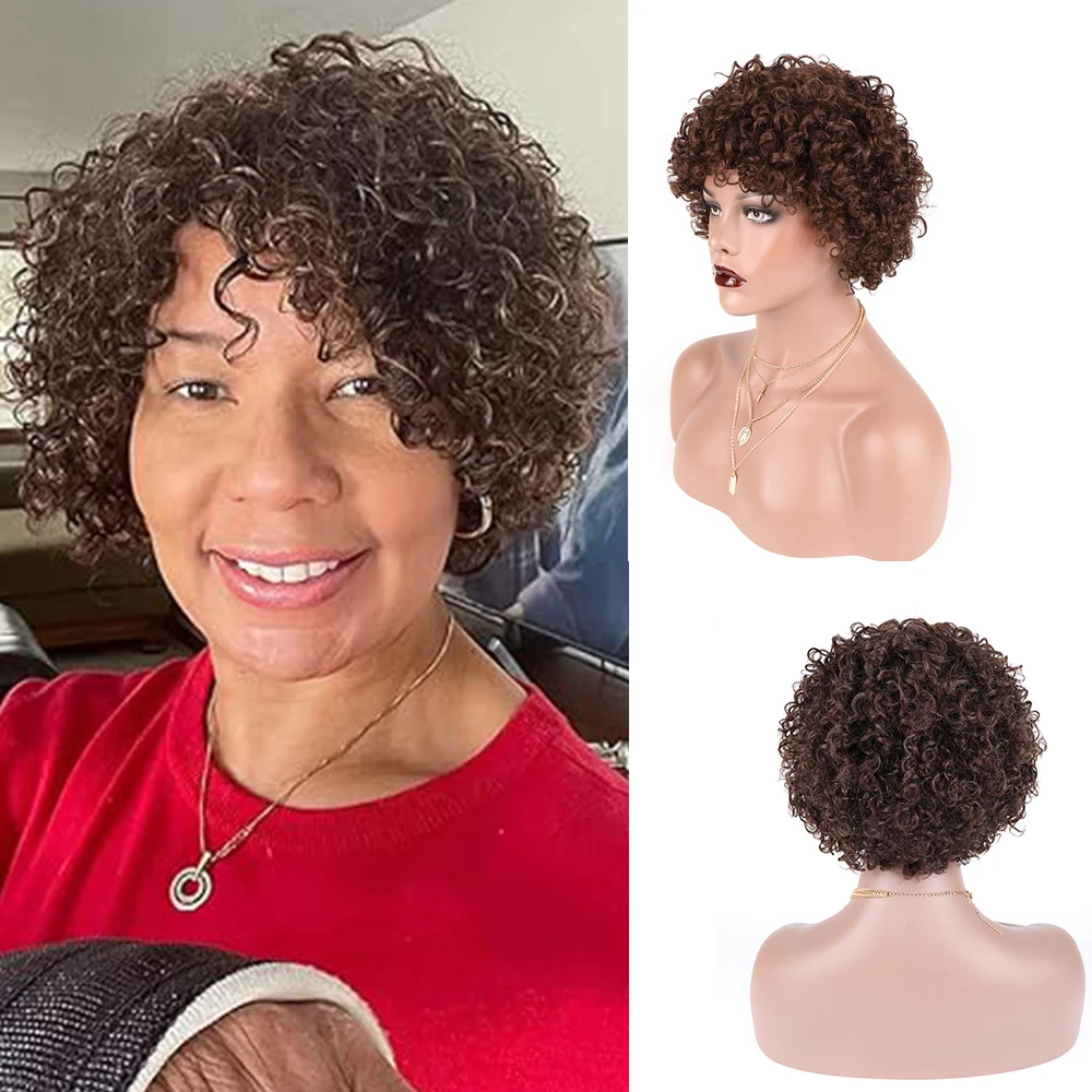 Brazilian Beautiful Kinky Curly Short Wigs for Black Women Pixie Curly Hum - $39.17