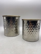 Uncommon James Hammered Silver Nested Canisters Set 2 Wood Lids 5.5&quot;  &amp; 4.75&quot; - $19.59