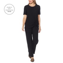 IMAN Comfy Chic Soft Ribbed Knit Top and Pant Set (Black, SMALL TALL) 762208 - $19.15