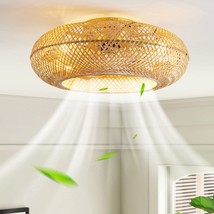 Hummingbird 20&quot; Boho Ceiling Fans With Lights And Remote,Rattan Flush Mount - £123.89 GBP