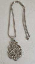 Crown Trifari Silver Abstract Wavy Pendant Snake Chain Vintage Necklace - £19.32 GBP