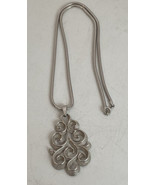 Crown Trifari Silver Abstract Wavy Pendant Snake Chain Vintage Necklace - £19.41 GBP