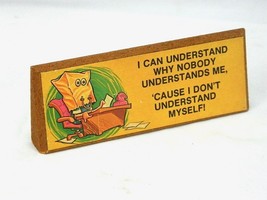 Vintage Wood Desk Plaque Paper Weight Funny Office Sign Paulas Doohinkies 1979 - £15.49 GBP