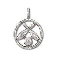 Sterling Silver Bowing Ball  &amp; Pins in Circle Charm Pendant - £19.16 GBP