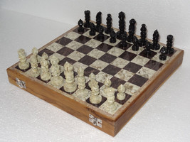 14&quot;x14&quot; Marble Ebony Chess Set Handcrafted gorara stone pieces Play &amp; Gi... - £350.51 GBP